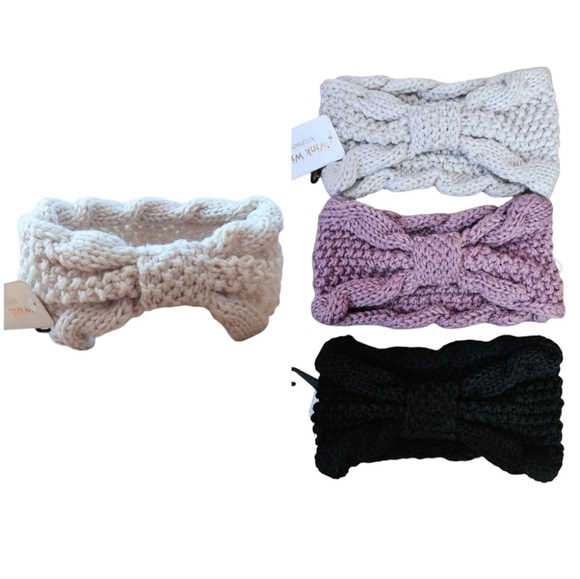 3 Piece Set Headband Women's Hair Wrap Ear Warmer Winter Ivory Tan Black New - Picture 1 of 9